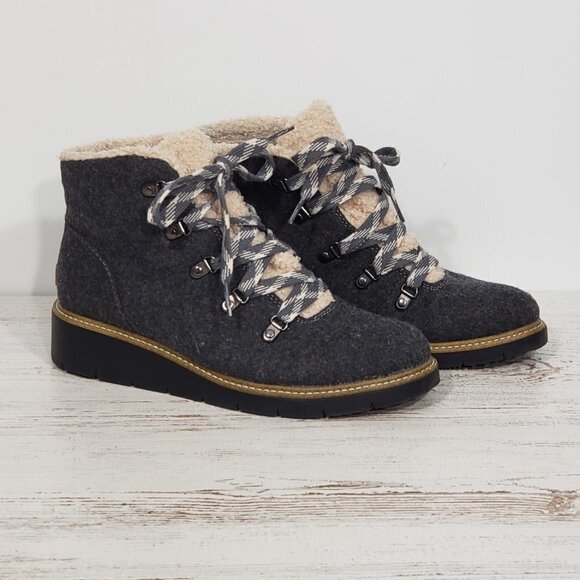Dr Scholls  Be Energized  Sherpa  /  Grey Wool Boots Hiking Winter  Size 7M - Picture 1 of 7